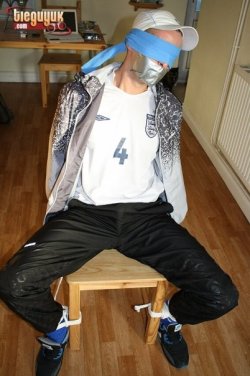 jimbeau1uk:Lucky guy, wearing football socks and blindfolded