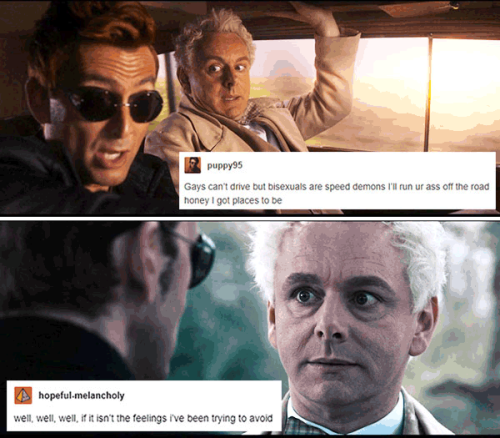 livebloggingmydescentintomadness:  good omens text post meme,