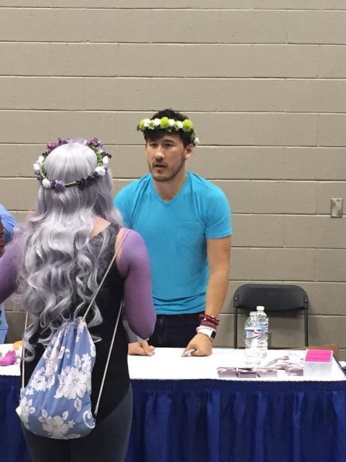 tinyboxsam:  Not my photo, taken by @gavinoxfree on Twitter. But Mark in a literal flower crown asdfghjkl