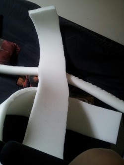 aelynn:  1. Cutting out foam strips 2. Sewing foam strips into