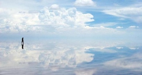 Walking the sky (Salar de Uyuni, Bolivia, the world’s largest salt flat at over 10,500 sq kms / 4,000 sq mi)