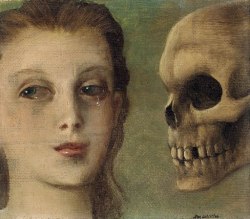 drencrome:  huariqueje:    Girl’s Head beside a Skull   -