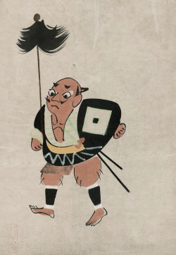 thekimonogallery:  Ôtsu-e: Yarimochi Yakko (Samurai spear-bearer).