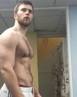 rugbyplayerandfan:  Rugby players, hairy chests, locker rooms