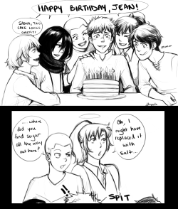 shynii:  Jean: *blows out the candles* Mikasa: What did you wish