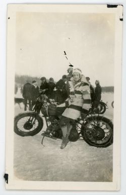 womenwhoride:Woman on Harley Davidson motorcycle in snow Winnipeg