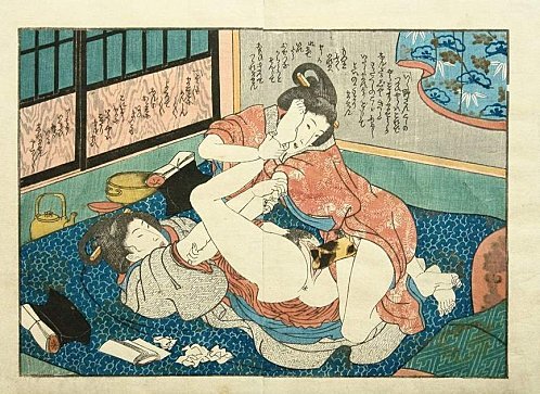 secretlesbians:  1. Katsushika Hokusai (1760-1849), Two women having sex with one of them wearing a harikata (artificial phallus). 2. Utagawa Kunisada (1786-1865), Lesbians having sex by a harikata, c.1840.  just gals being pals   I am really pleased