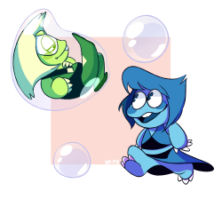 wi-fu:  A commission of Lapis and Peridot as Bubble Bobble characters!