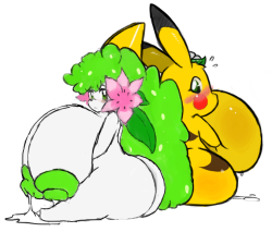 roymccloud:  Shaymin, a younger Mom and Persey.OC doodles with