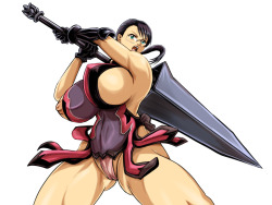 Powerful and legendary busty oppai female hentai warrior preparing