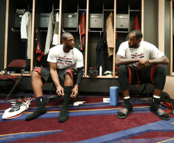 nba:  Dwyane Wade and LeBron James of the Miami Heat in the locker