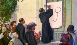 pietriarchy: painting of Martin Luther nailing his 69 theses