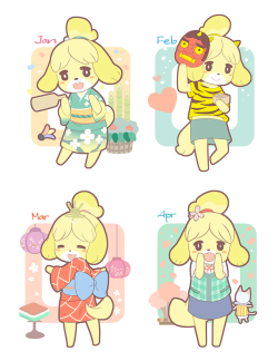 acnl-claytown:  “One Isabelle For Each Month”, by shirokuro