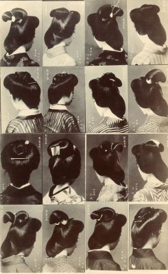 lapitiedangereuse:Hairstyles worn by Osaka Geiko, 1910 