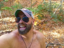 hairyhungbear:  Cruising the trails naked.. looking for cock..