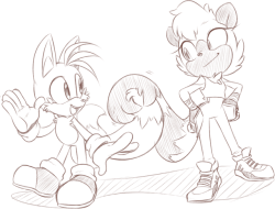 thehiddenpalace:Tails and Tangle shaking hands…er, tails. D’aww