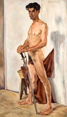 boysnmenart:  Balsamic Argyris (1916-) Male nude with sword 1940
