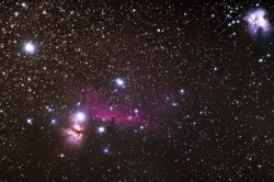 just–space:  The Flame, Horsehead and Running Man Nebulae 