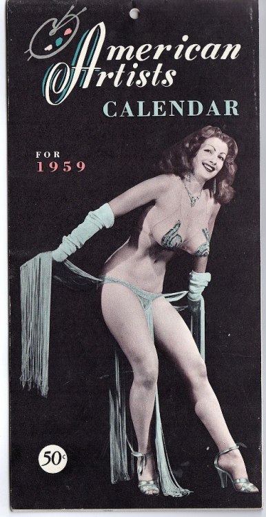 Tempest Storm is featured on the cover to the 1959-edition of the ‘American Artists’ calendar..