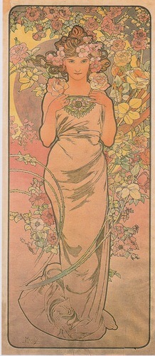 artist-mucha:  The rose, 1898, Alphonse MuchaMedium: lithographyhttps://www.wikiart.org/en/alphonse-mucha/the-rose-1898