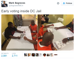 swagintherain:  If you’ve noticed, these Black people are victims of mass incarceration, who can wait for a trial longer than their actual conviction will be. Their VOTES matter, their LIVES not. This is insane.   Justice that&rsquo;s unjust