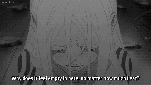 I know this was part was supposed to be meaningful but the only way I was able to understand her was because my stomach is never ever full ^__^ This is from Deadman Wonderland… Highly recommendedÂ 