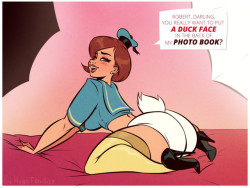 hugotendaz:   Helen Parr - Duck Face - Cartoon PinUp Commission Do you agree with Robert? Where would you place a duck face? :) This is a commission for https://thegildoe.deviantart.com who asked for Helen Parr in Donald Duck costume.Red is her primary