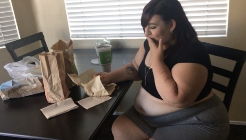 caitidee: stuffingkit:   Feedee Home Videos: Ep.1 Kit gets CAUGHT! Imagine coming home to find your big fat girlfriend stuffing her face yet AGAIN! You know she loves feeling her belly expand, you know she loves being fat, and you cant keep your hands