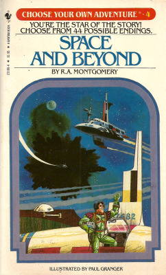 Choose Your Own Adventure No. 4: Space And Beyond, by R. A. Montgomery. Illustrated by Paul Granger (Bantam, 1982).From a charity shop in Hounslow, London.“The histories of all worlds include sad stories of plagues and fevers and diseases and epidemics.