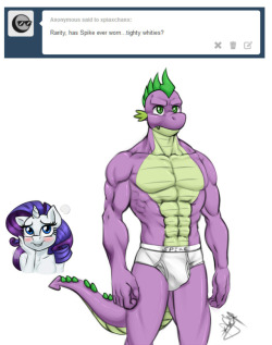 Spike in tighty-whities, with Rarity ogling. Artwork by Pia-sama.