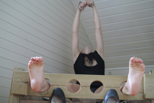 linkasfeet:  Linka dressed up and in the stocks part 2, as requested by stocksguy. Enjoy! 