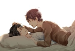 sam2119931:  Levi And Eren All Cozy Next To Each Other. 