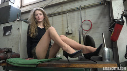 leggycutie:Teen girl in pantyhose in the factory. Check out her