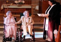 homolesbians:  Just married! This is Vivian (91) and Alice (90),