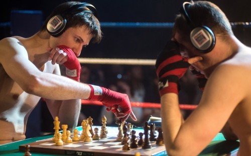 Brains and brawn (Matt Read and Chris Levy participate in the new hybrid sport of Chessboxing; combatants go 11 rounds, or until a checkmate or knockout. Matches consist of six 4-minute rounds of chess alternating with five 3-minute rounds of boxing)