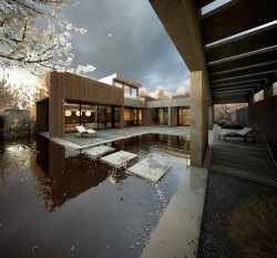 homedesigning:  Japanese Garden Pool With Cherry Blossom Tree