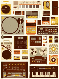 extramegane:  ICON » CasiotoneやSL-1200、TR-808などをコラージュしたポスター