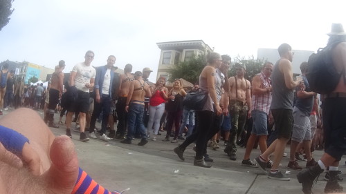 CFNM at Folsom Street Fair.Â  Naked exhibitionist showing all to the hundreds of voyeurs walking past. Nice erection in full view of the spectators.