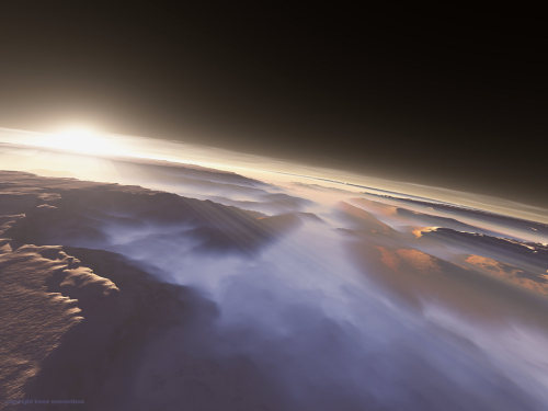 opticallyaroused:Morning On Mars  Martian sunrises, as seen by the HiRISE orbiter