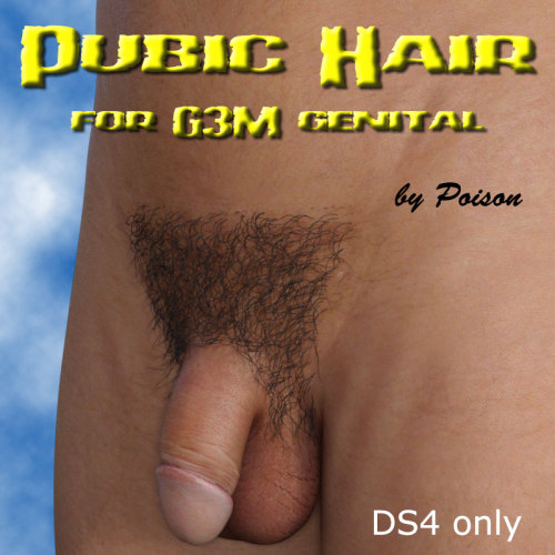 “Pubic  Hair for G3M Genital” is conformable figure that fits to Genesis 3 Male  Genital, from DAZ3D. It’s not a rigid prop, it will adapt the genital  position and G3M shape. Used with “G3M Genital Morphs and Controls” (by