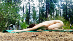 naked-yoga-practice:  greensarah:  Feeling solar powered, can’t wait for more weather like this.  Naked in extended child’s pose.  Ground yourself to the earth. Use the restorative posture to calm and heal the mind.   .