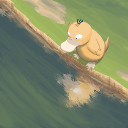 ryouarts:  Psyduck at a lake! I should draw more Pokemon… this