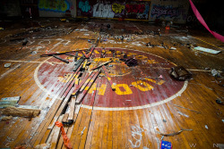 destroyed-and-abandoned:   Gymnasium at Sleighton Farm School