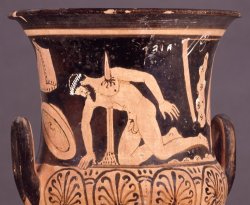 ancientpeoples:  Pottery: red-figured calyx-krater (wine-bowl).Designs