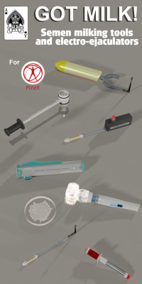  A collection of tools and devices for collecting semen from your human livestock.   Created by Ace Pyx this set includes: 	Electro ejaculator control unit with animatable dials and pointers, and user-customisable digital readouts 	4 electro ejaculator