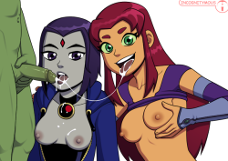 incognitystuff:   Patreon Tone Practice: Raven and Starfire Blowjob