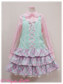 lolitahime:  Angelic Pretty’s Macaron Tartan Salopette in MintAlso