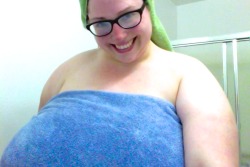 miss-maela:  Post shower selfie! That blue towel totally isn’t