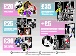 spacepupx: Price Guide This chart covers most customers but if you have a Commercial/Custom project you would like to discuss please email me directlyIllustrator available for hirejamesnewland.co.uk | Twitter | Patreon | COMMISSION | Shop 