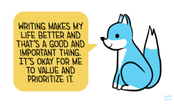 positivedoodles:[Drawing of a blue fox saying “Writing makes